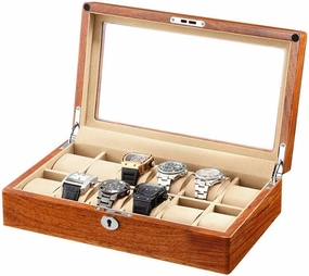Mens Jewellery Box Watch Storage Box Rosewood Watch Boxes Watch Storage Box 6/12 grids with Lock compartments Transparent Window Jewellery Display Box Watch Display Storage Box Vision Watch Gift Box
