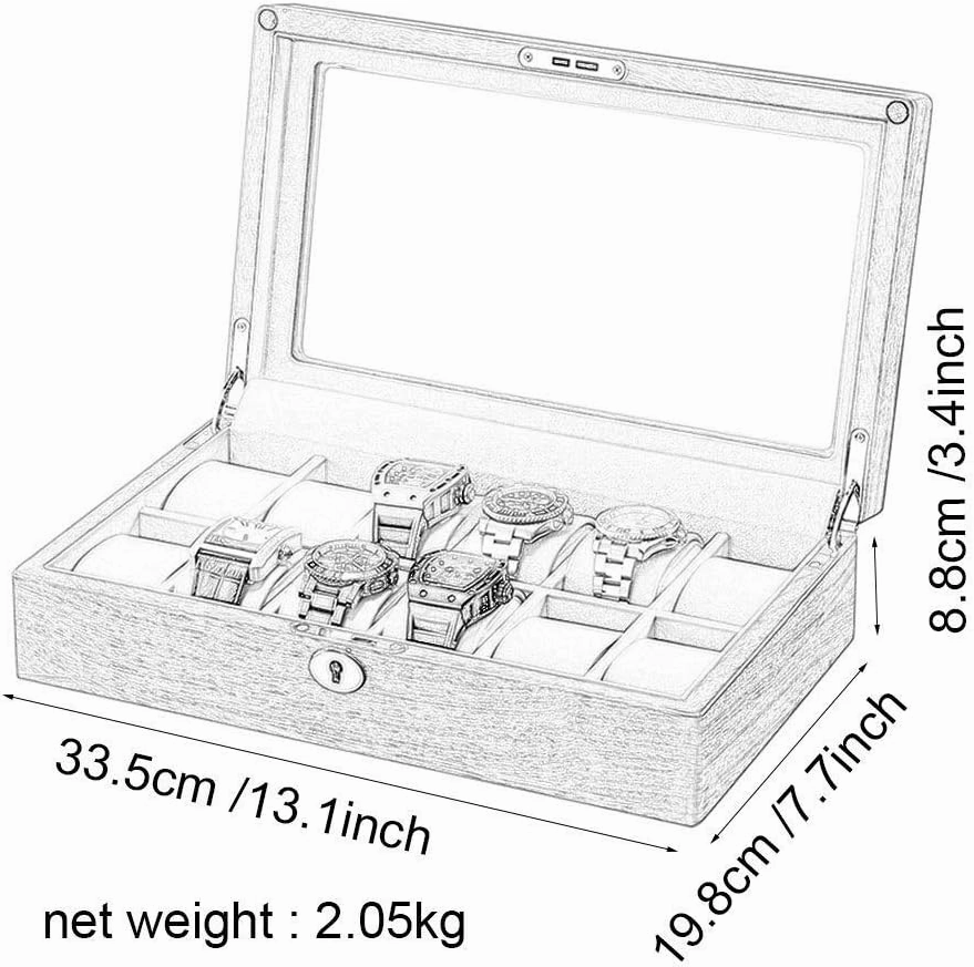 Mens Jewellery Box Watch Storage Box Rosewood Watch Boxes Watch Storage Box 6/12 grids with Lock compartments Transparent Window Jewellery Display Box Watch Display Storage Box Vision Watch Gift Box