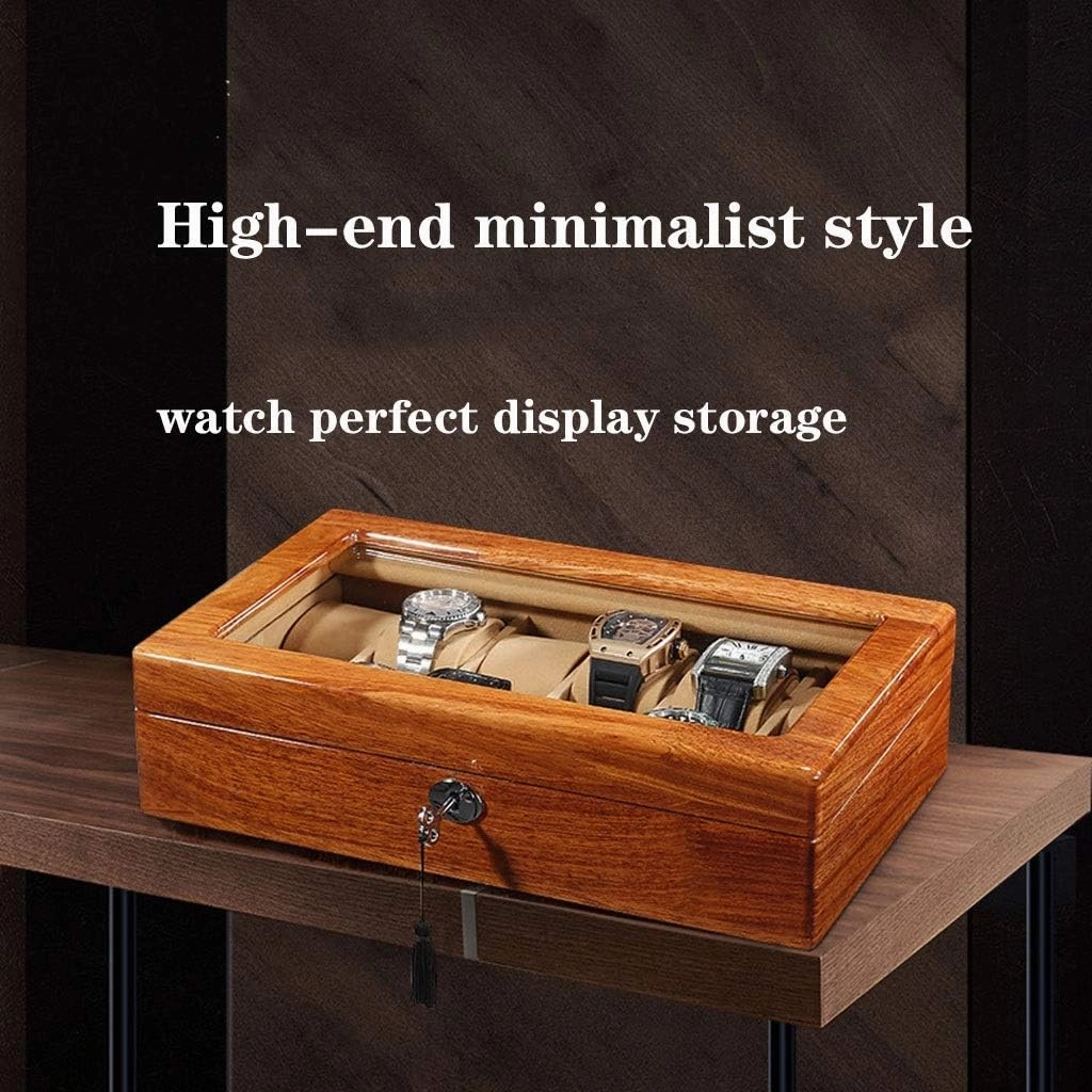 Mens Jewellery Box Watch Storage Box Rosewood Watch Boxes Watch Storage Box 6/12 grids with Lock compartments Transparent Window Jewellery Display Box Watch Display Storage Box Vision Watch Gift Box