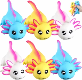 Meooeck 6 Pcs Stress Relief Axolotl Toy Stress Balls 6. 3'' Mini Squeezable Animal Toys for Fidget Stress Relief Axolotl Sensory Fun and Cute Plaything for Kawaii Gifts Soothing Birthday Party Favors