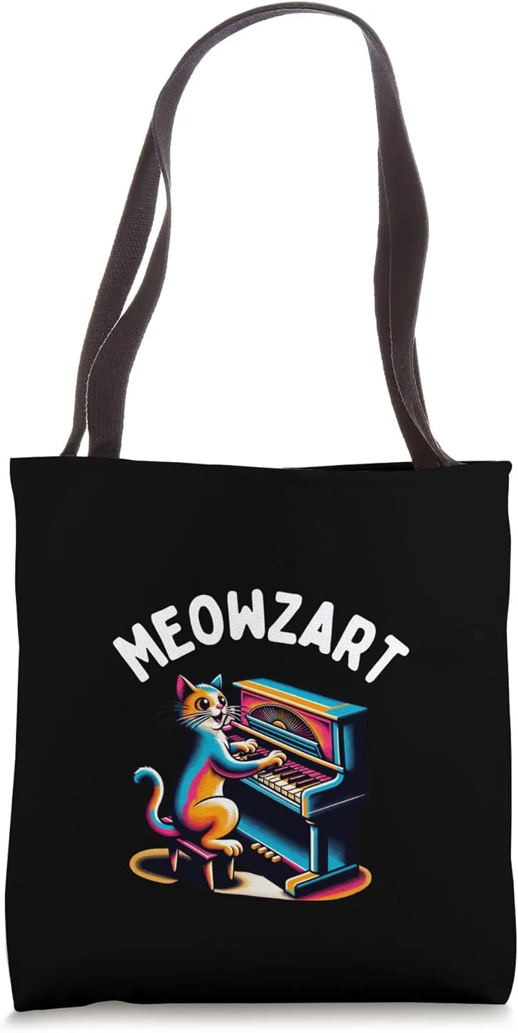 Meowzart / Funny Piano Music Pun & Cute Cat Tote Bag