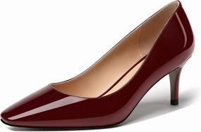 MERRORI Women's Patent Square Toe Slip On Solid Stiletto Mid Heel Pumps Shoes 2.5 Inch