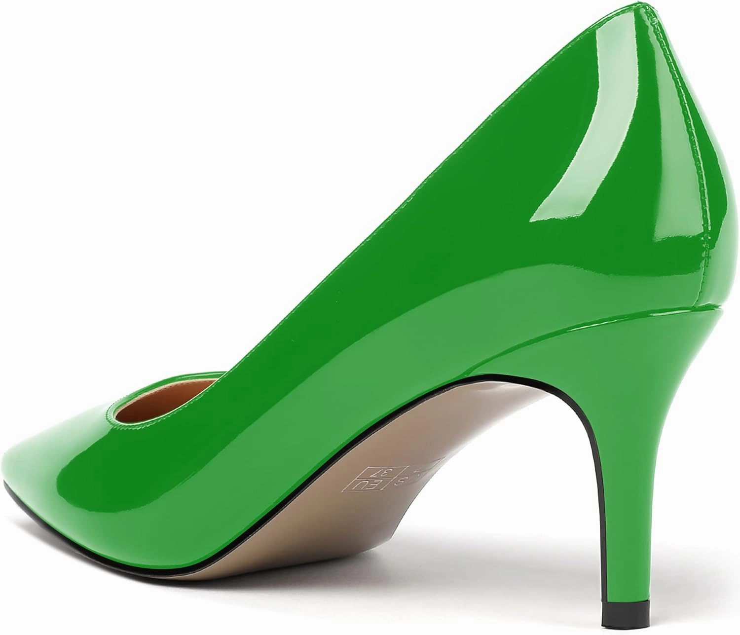 MERRORI Women's Patent Square Toe Slip On Solid Stiletto Mid Heel Pumps Shoes 2.5 Inch