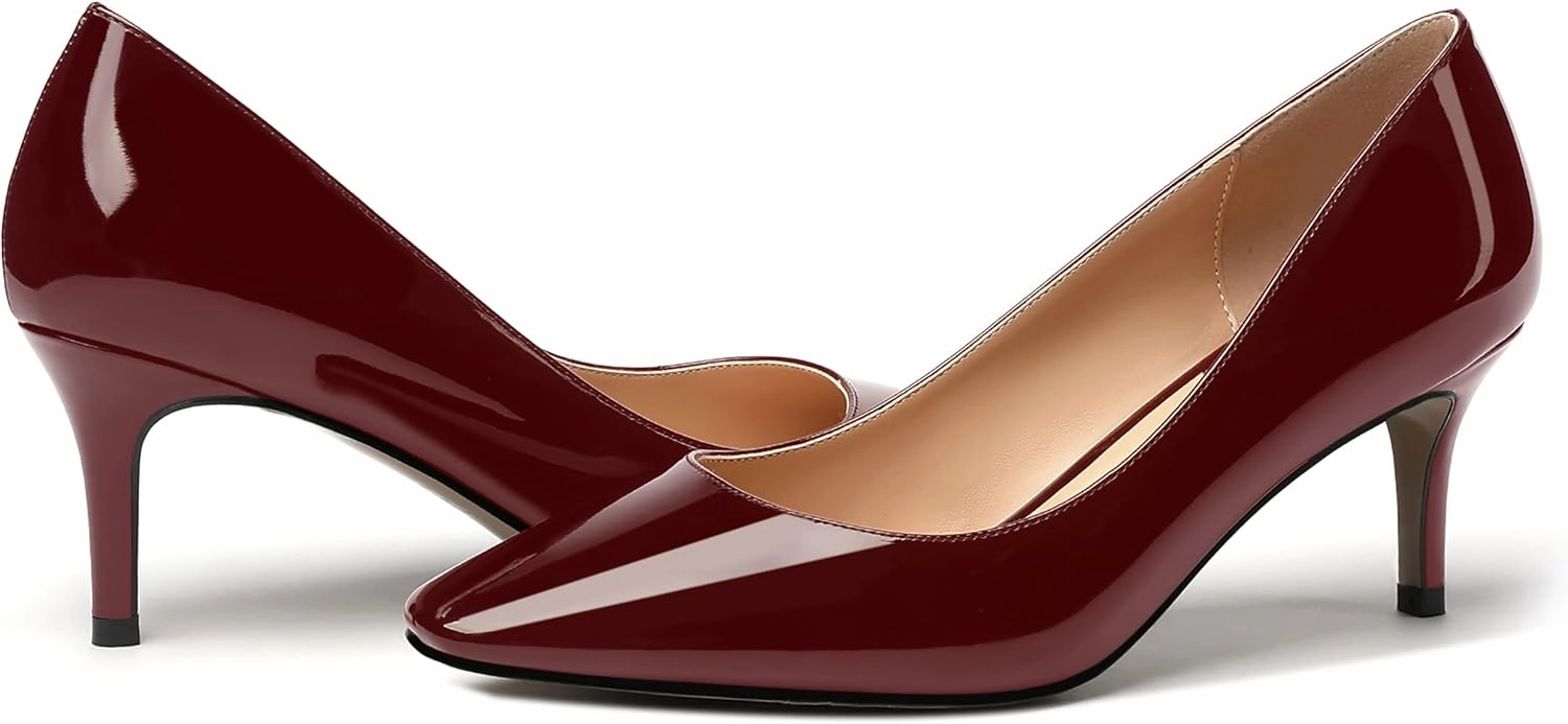 MERRORI Women's Patent Square Toe Slip On Solid Stiletto Mid Heel Pumps Shoes 2.5 Inch