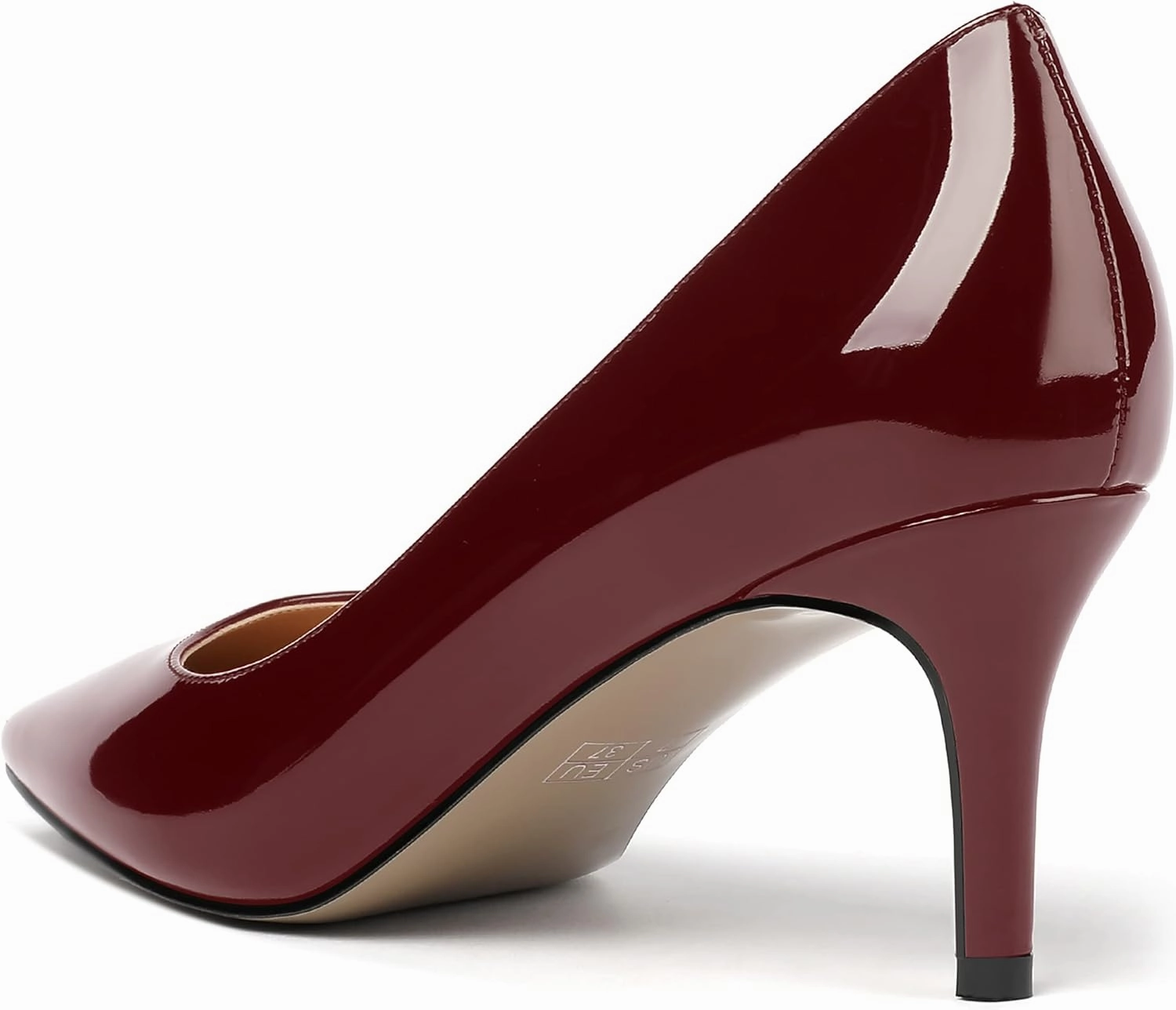 MERRORI Women's Patent Square Toe Slip On Solid Stiletto Mid Heel Pumps Shoes 2.5 Inch