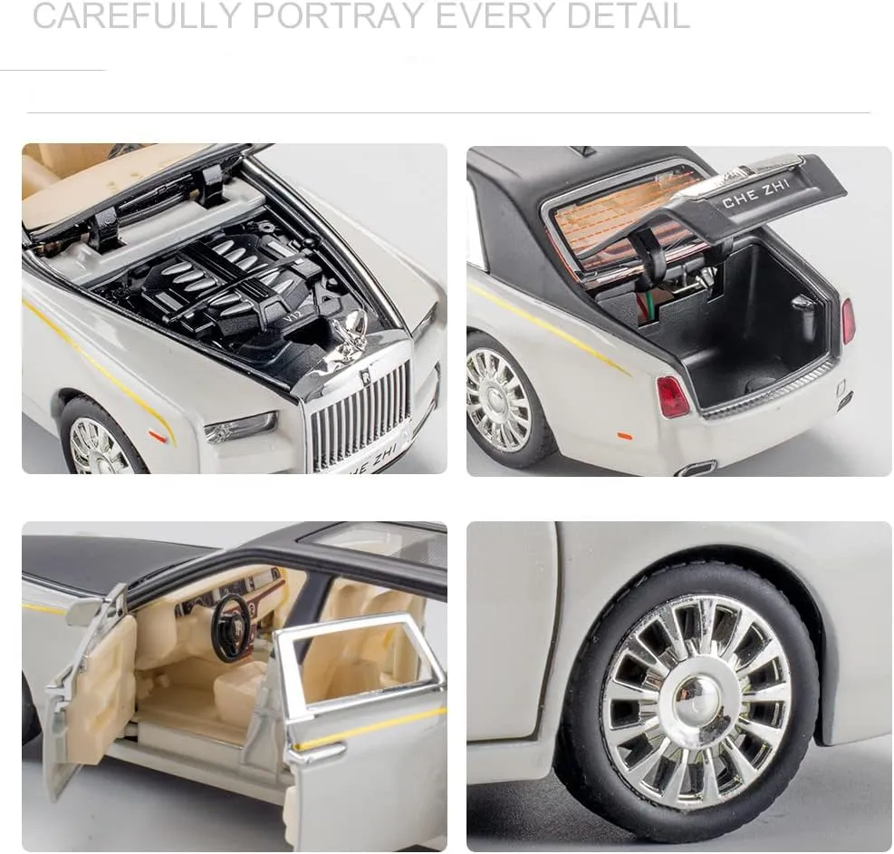 Metal Toy Cars of Rolls-Royce Phantom, 1:32 Scale Rolls-Royce Model Diecast Cars with Sound/Light/Pull Back, Rolls Royce Car Toy Gift for Christmas Newyear Birthday (1:32 Rolls Royce Phantom -Black)