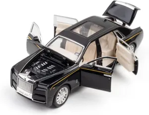 Metal Toy Cars of Rolls-Royce Phantom, 1:32 Scale Rolls-Royce Model Diecast Cars with Sound/Light/Pull Back, Rolls Royce Car Toy Gift for Christmas Newyear Birthday (1:32 Rolls Royce Phantom -Black)