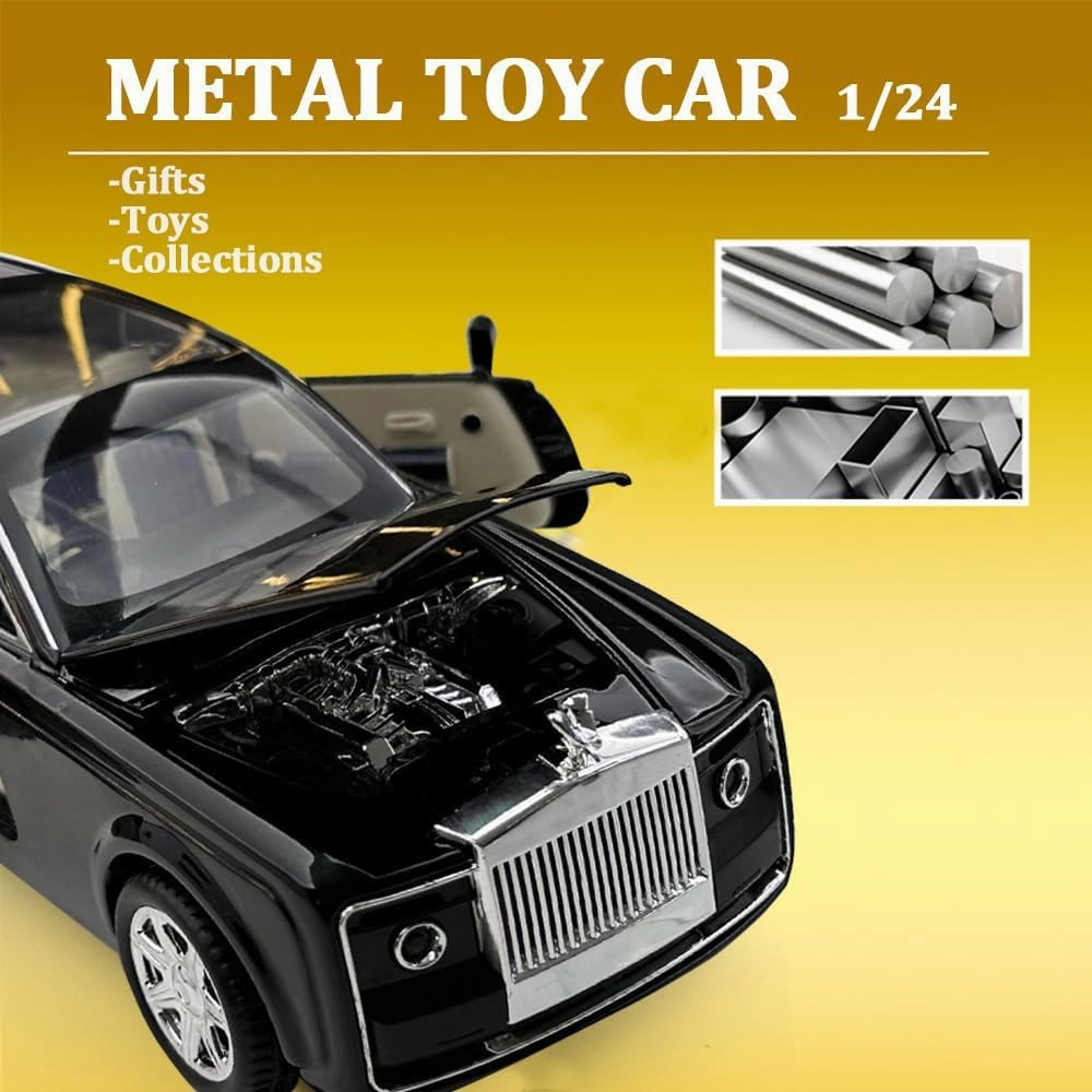 Metal Toy Cars of Rolls-Royce Sweptail, 1:24 Scale Rolls-Royce Model Diecast Cars with Door/Sound/Light/Pull Back, Rolls Royce Car Toy Gift for Christmas Birthday (1:24 Rolls Royce Sweptail-Black)