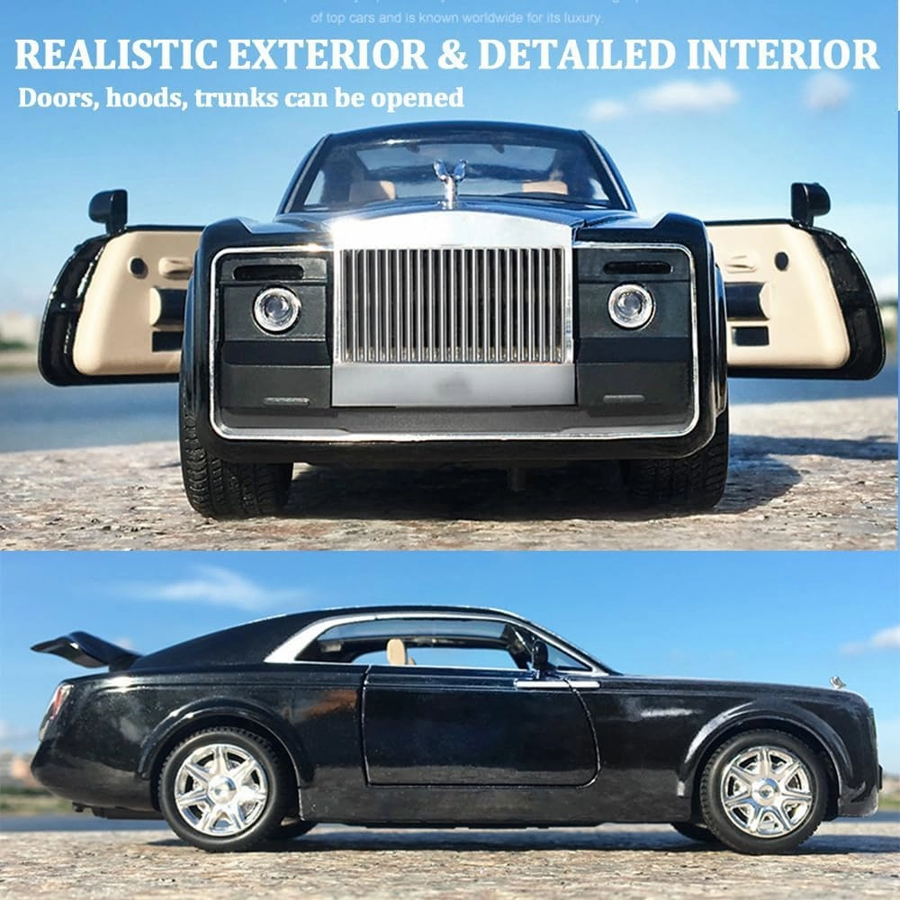 Metal Toy Cars of Rolls-Royce Sweptail, 1:24 Scale Rolls-Royce Model Diecast Cars with Door/Sound/Light/Pull Back, Rolls Royce Car Toy Gift for Christmas Birthday (1:24 Rolls Royce Sweptail-Black)