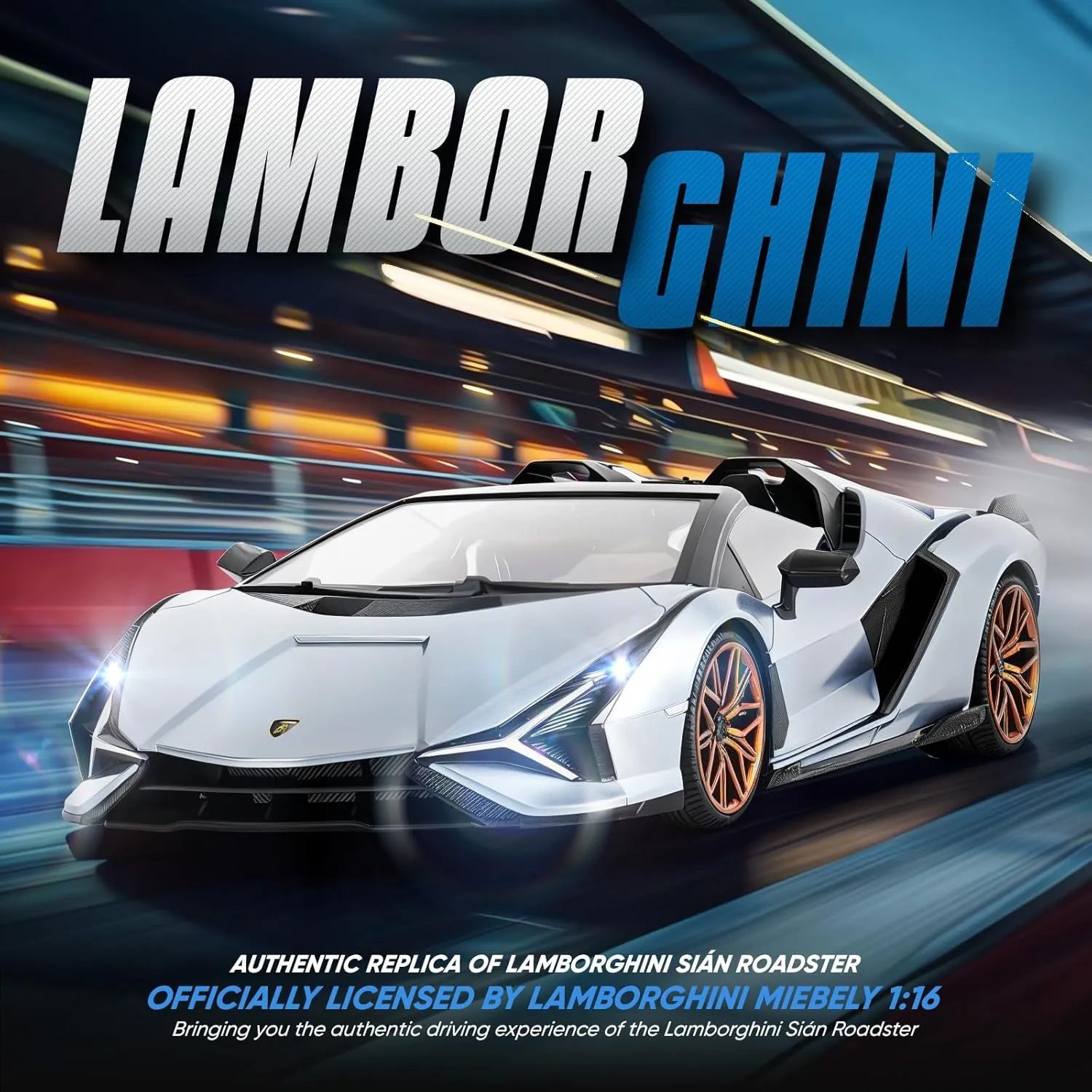 MIEBELY Lamborghini Remote Control Car, 1:16 Scale Lambo Toy Car 7.4V 500mAh Officially Licensed 12Km/h Rc Cars with Led Light 2.4Ghz Model Car for Adults Boys Girls Birthday Ideas Gift (Light Blue)