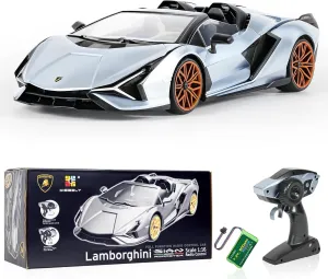 MIEBELY Lamborghini Remote Control Car, 1:16 Scale Lambo Toy Car 7.4V 500mAh Officially Licensed 12Km/h Rc Cars with Led Light 2.4Ghz Model Car for Adults Boys Girls Birthday Ideas Gift (Light Blue)