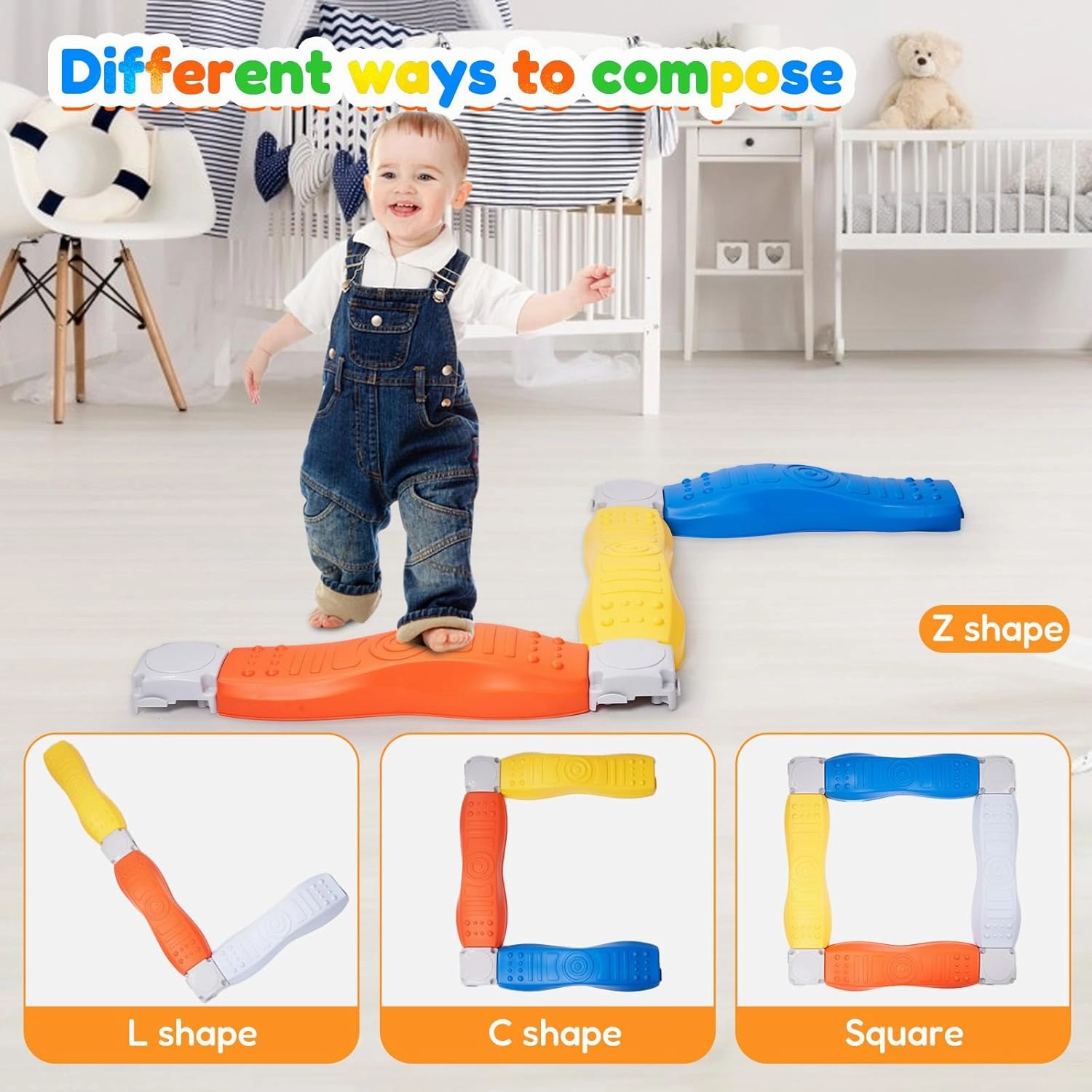 Miereirl Balance Beam Stepping Stones for Kids, 8 Pcs Toddler Balance Beam, Non-Slip Plastic Balance Stepping Stones, Sensory Toys for Toddlers, Kids, Indoor or Outdoor Active Play for Age 3-5 Years