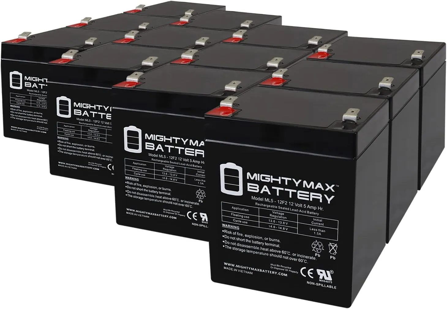 Mighty Max Battery 12V 5Ah F2 SLA Replacement Battery for Xcooter MINI-X ElectricScooter - 12 Pack