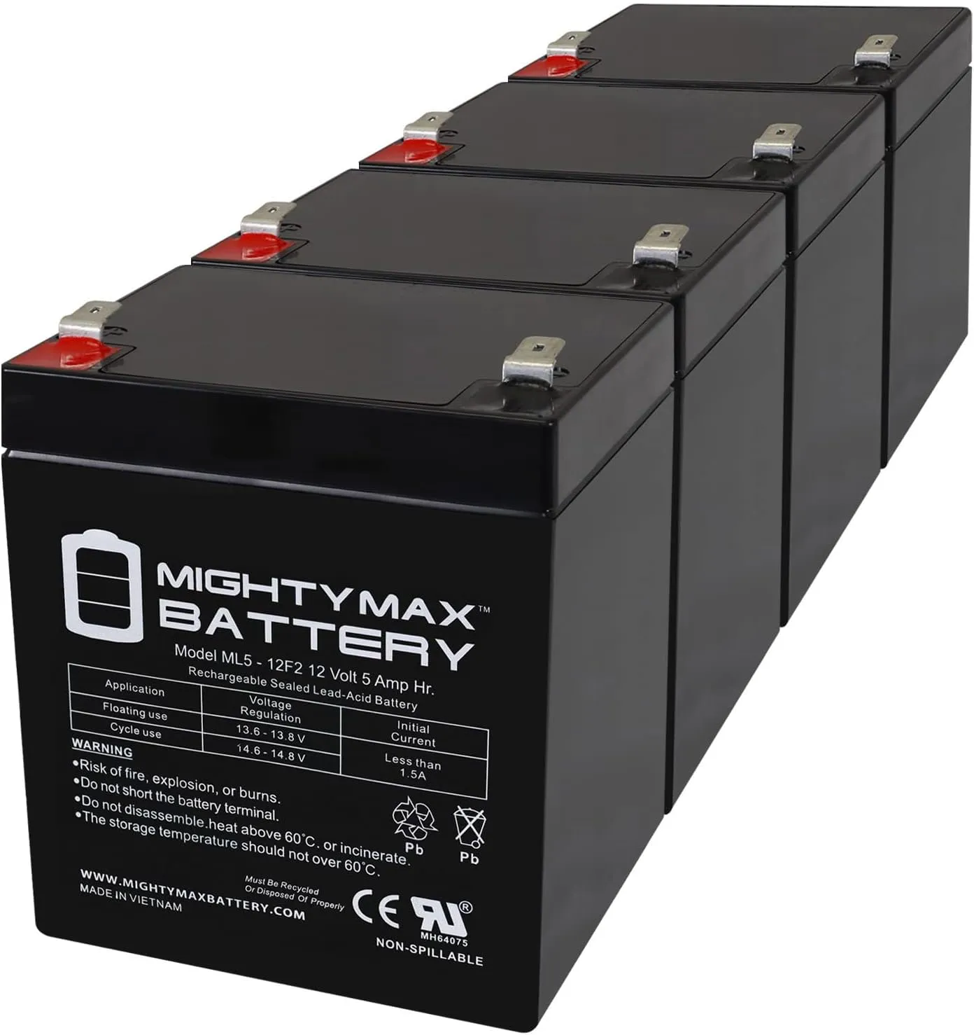 Mighty Max Battery 12V 5Ah F2 SLA Replacement Battery for Xcooter MINI-X ElectricScooter - 4 Pack