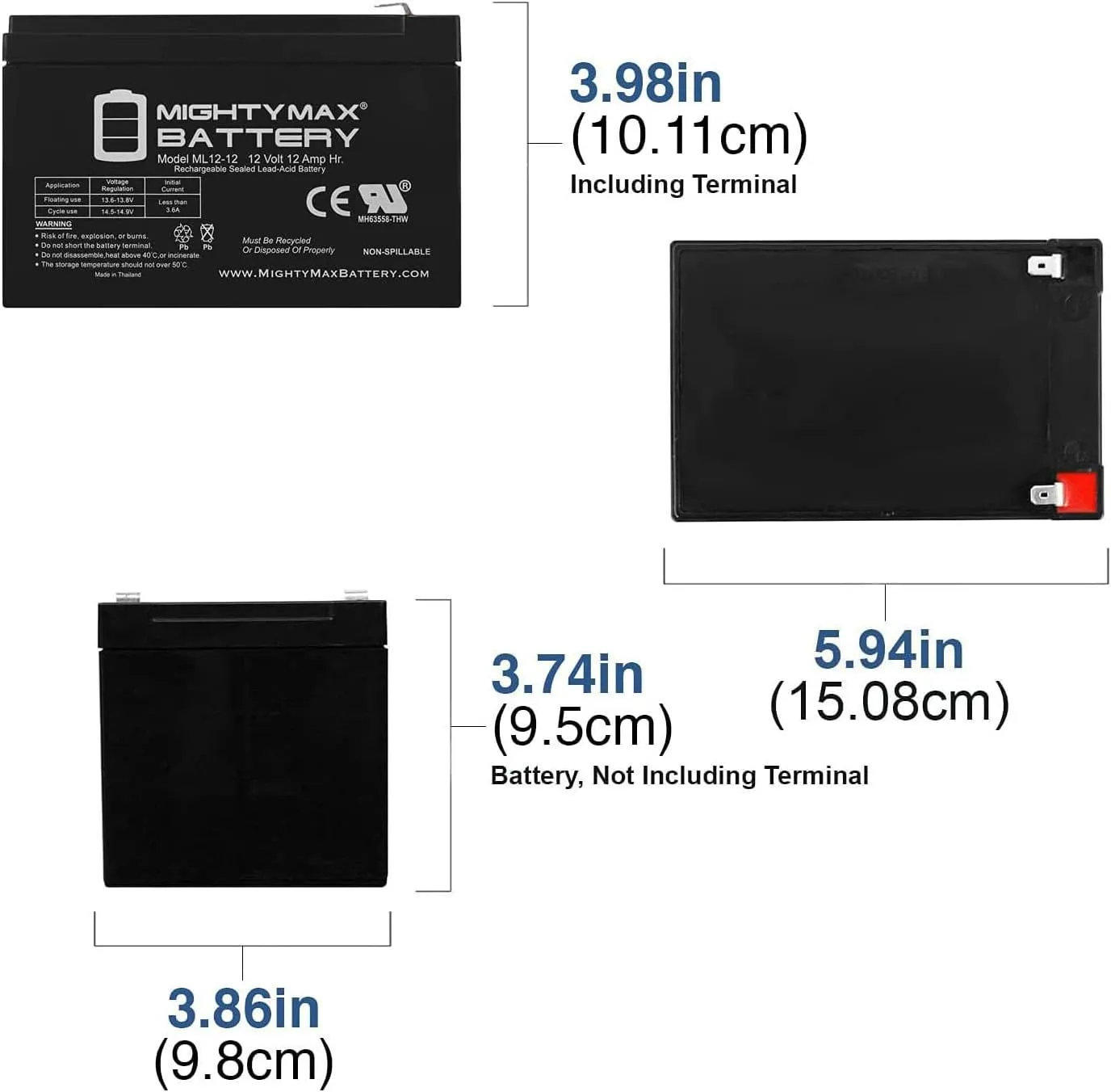 Mighty Max Battery ML12-12 - 12V 12AH F2 Battery for Hoveround Activa Mini Wheelchair - 10 Pack