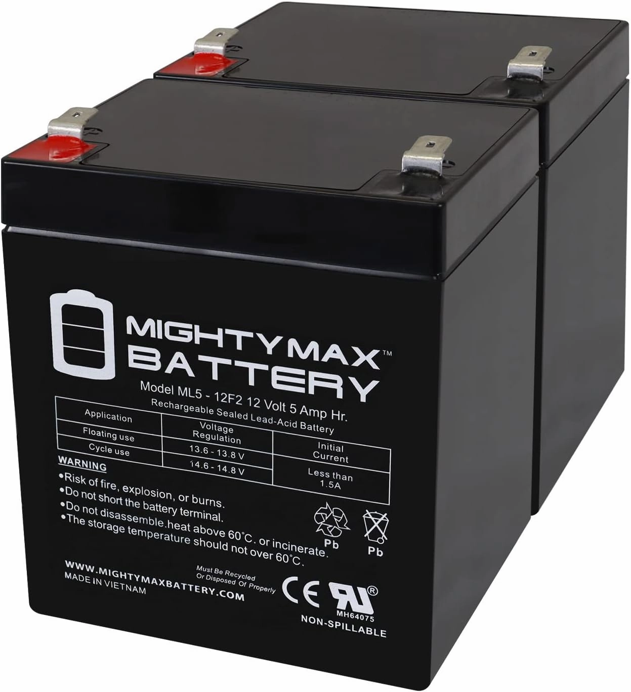 Mighty Max Battery 12V 5Ah F2 SLA Replacement Battery for Xcooter MINI-X ElectricScooter - 2 Pack