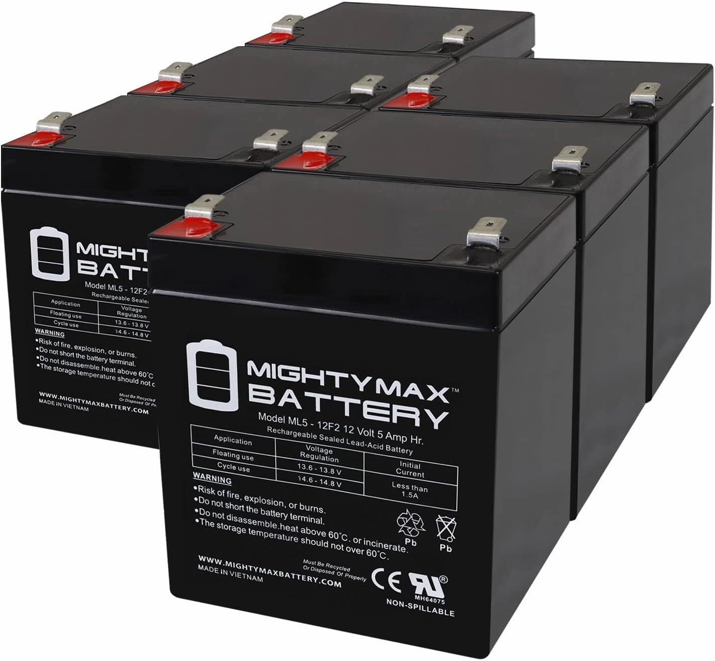 Mighty Max Battery 12V 5Ah F2 SLA Replacement Battery for Xcooter MINI-X ElectricScooter - 6 Pack