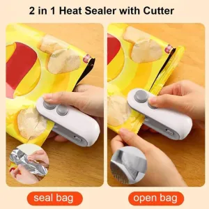 Mini Bag Sealer, 2024 New 2 in 1 USB Rechargeable Chip Bag Sealer Heat Seal Tool, Portable Handheld Vacuum Food Sealer Bag Sealing Machine for Snacks and Vegetable Fresh Storage(Blue 2pcs)