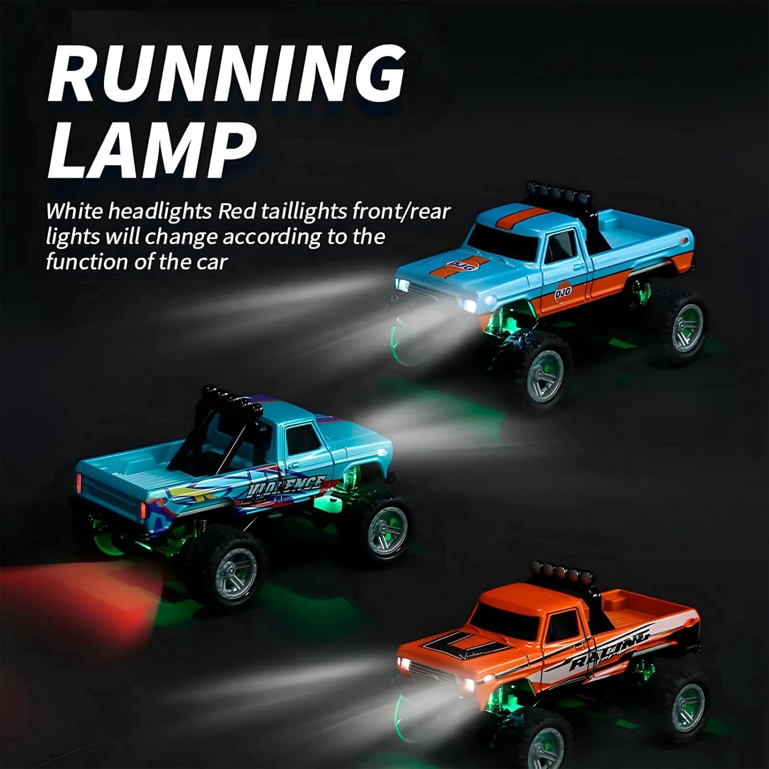 Mini RC Car, 1/64 Scale Mini Remote Control Monster Truck with Trailer, 2.4Ghz & APP Remote Control, Rechargeable Alloy Shell Mini RC Cars with Lights, Speed/Steering Adjustable (Blue-b)