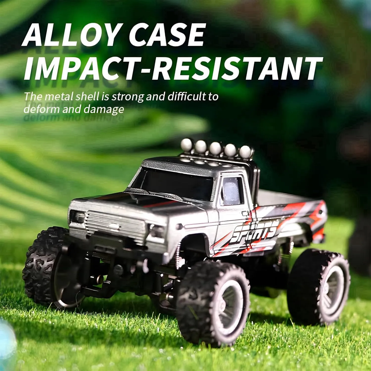 Mini RC Car, 1/64 Scale Mini Remote Control Monster Truck with Trailer, 2.4Ghz & APP Remote Control, Rechargeable Alloy Shell Mini RC Cars with Lights, Speed/Steering Adjustable (Blue-b)