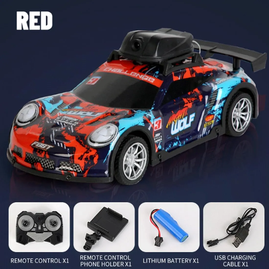 Mini RC Drift Car with HD Camera & LED Lights, 2.4G 4CH Remote Control Car Electric Racing Sports Cars for Adult Teens - RTR Version / 1 Battery