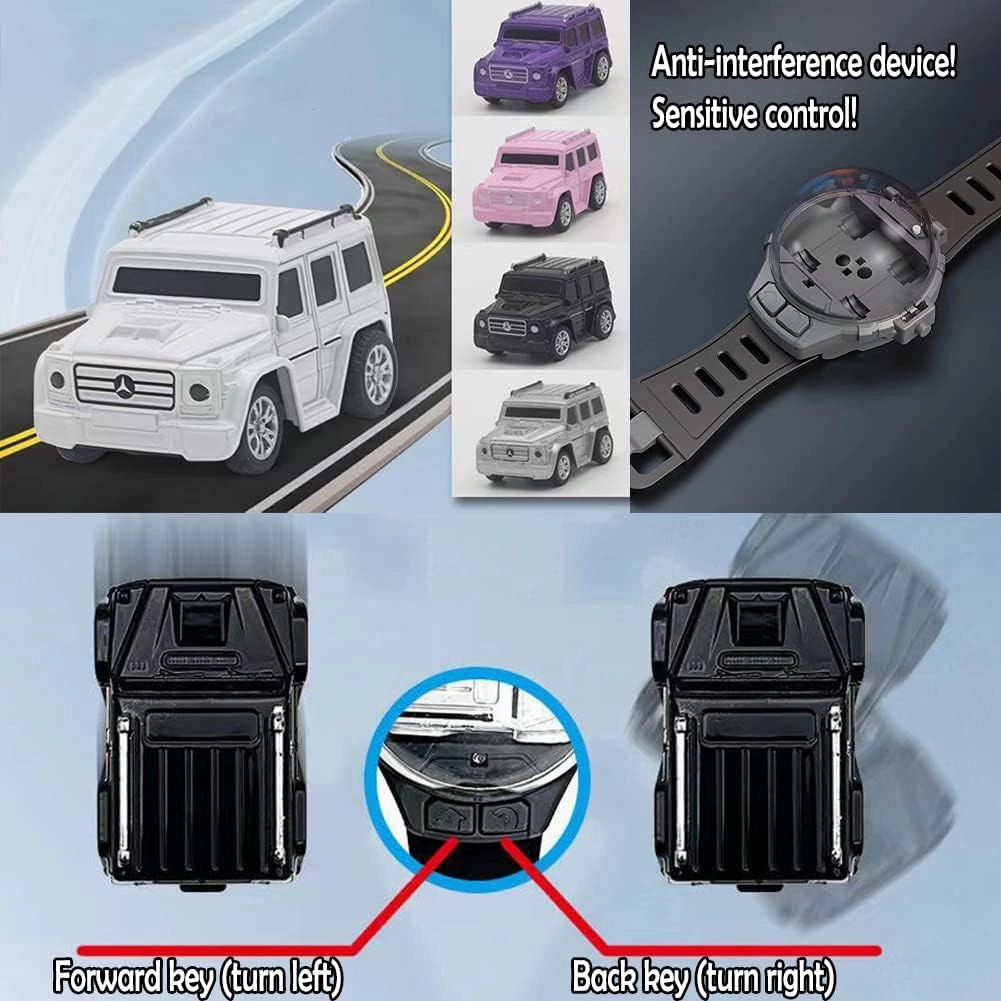 Mini Car with Remote Control Mini Remote Control Car Watch Racing Car USB Charging Cartoon RC Small Car  Kids Toys  (random color )
