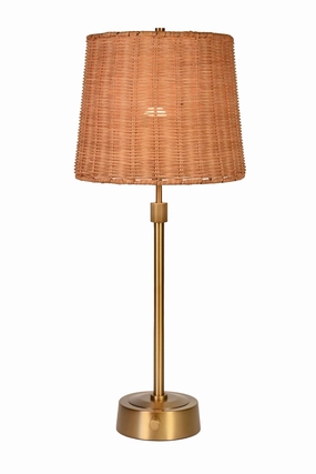 Mini Cordless Buffet Lamp - Antique Brass - Rattan Shade