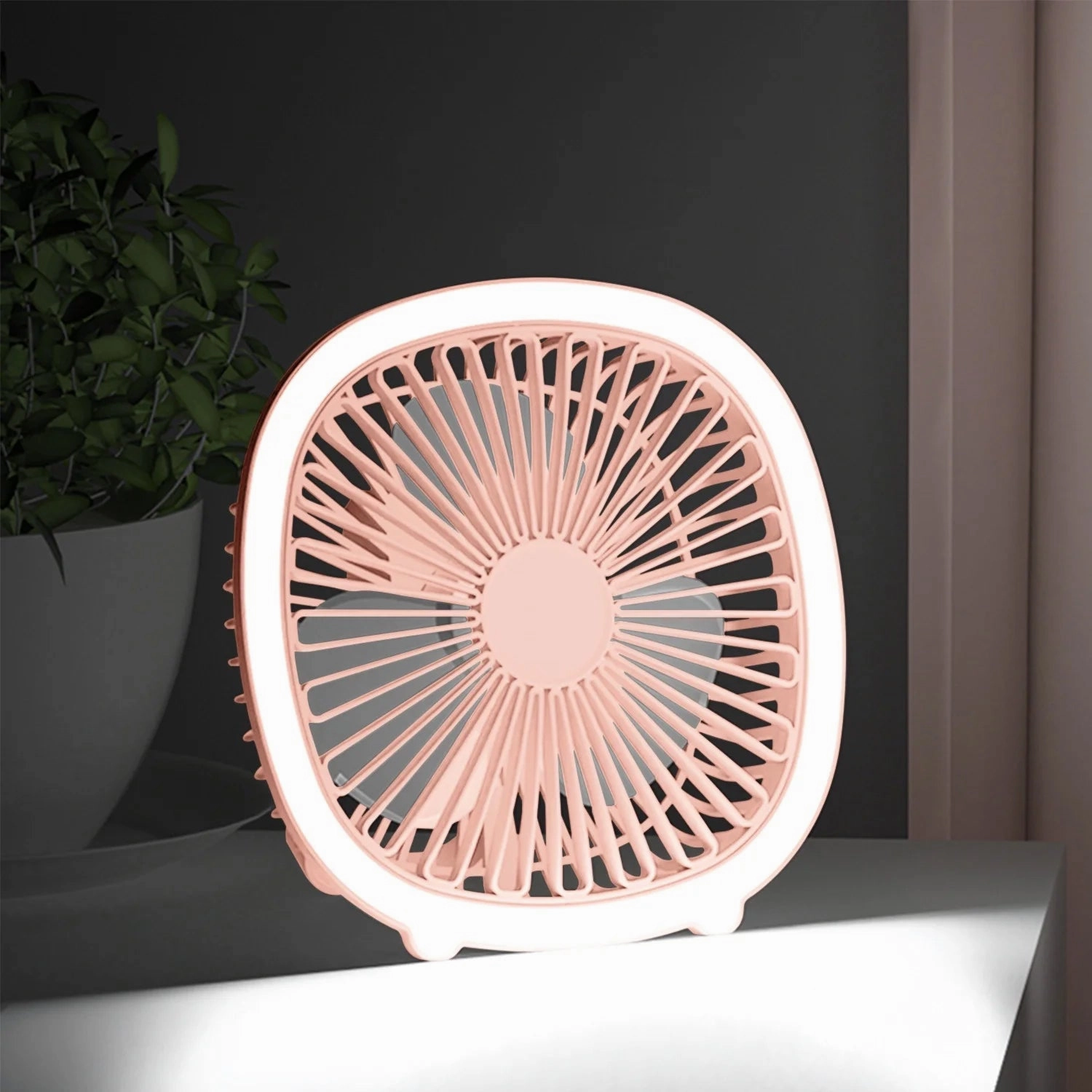 Mini Desk Portable Fan with Lighting 3 Speeds Small Air Circulator Fan - Pink