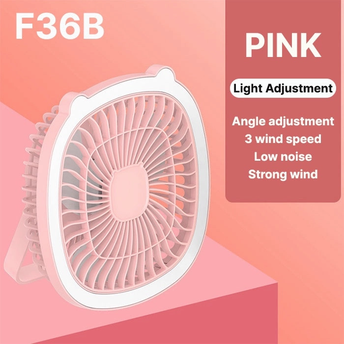 Mini Desk Portable Fan with Lighting 3 Speeds Small Air Circulator Fan - Pink