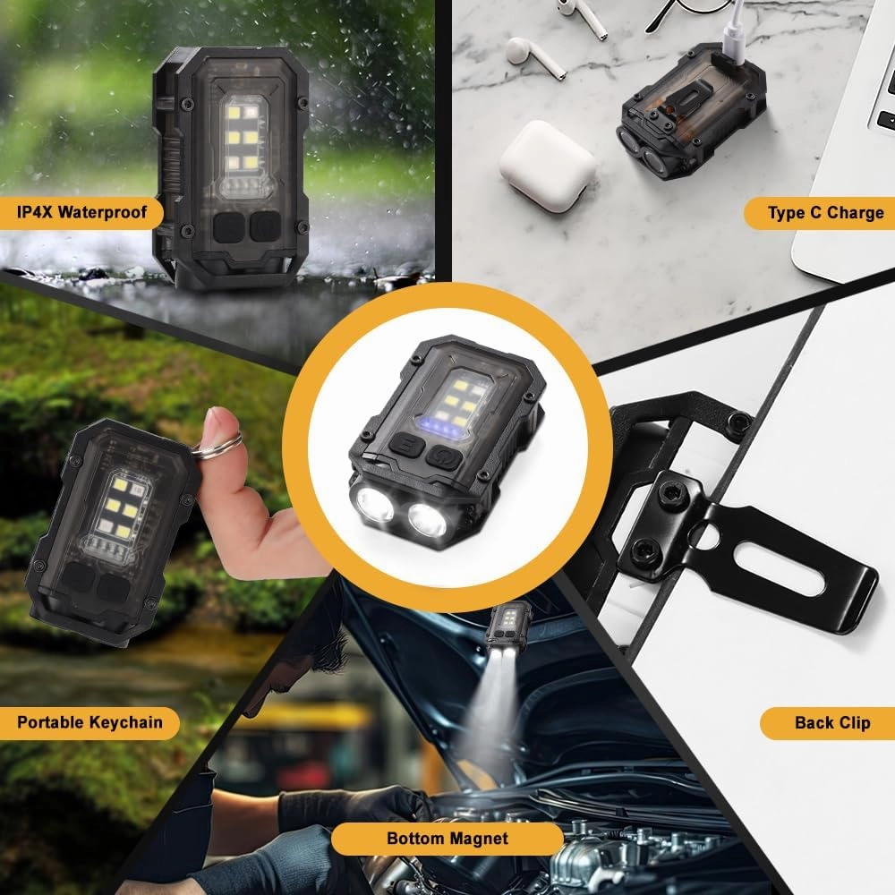 Mini EDC Flashlight, Small Powerful Keychain Flashlight with Sidelight, High Lumens 800lm, USB-C Rechargeable, Keychain Light with Clip - 8 Mode, IPX4 Waterproof, for Hiking, Running, 2Pack