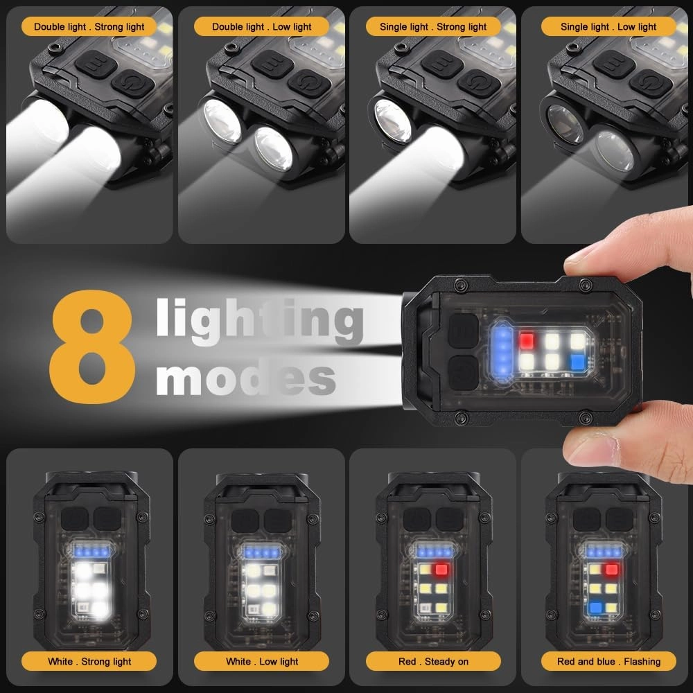 Mini EDC Flashlight, Small Powerful Keychain Flashlight with Sidelight, High Lumens 800lm, USB-C Rechargeable, Keychain Light with Clip - 8 Mode, IPX4 Waterproof, for Hiking, Running, 2Pack