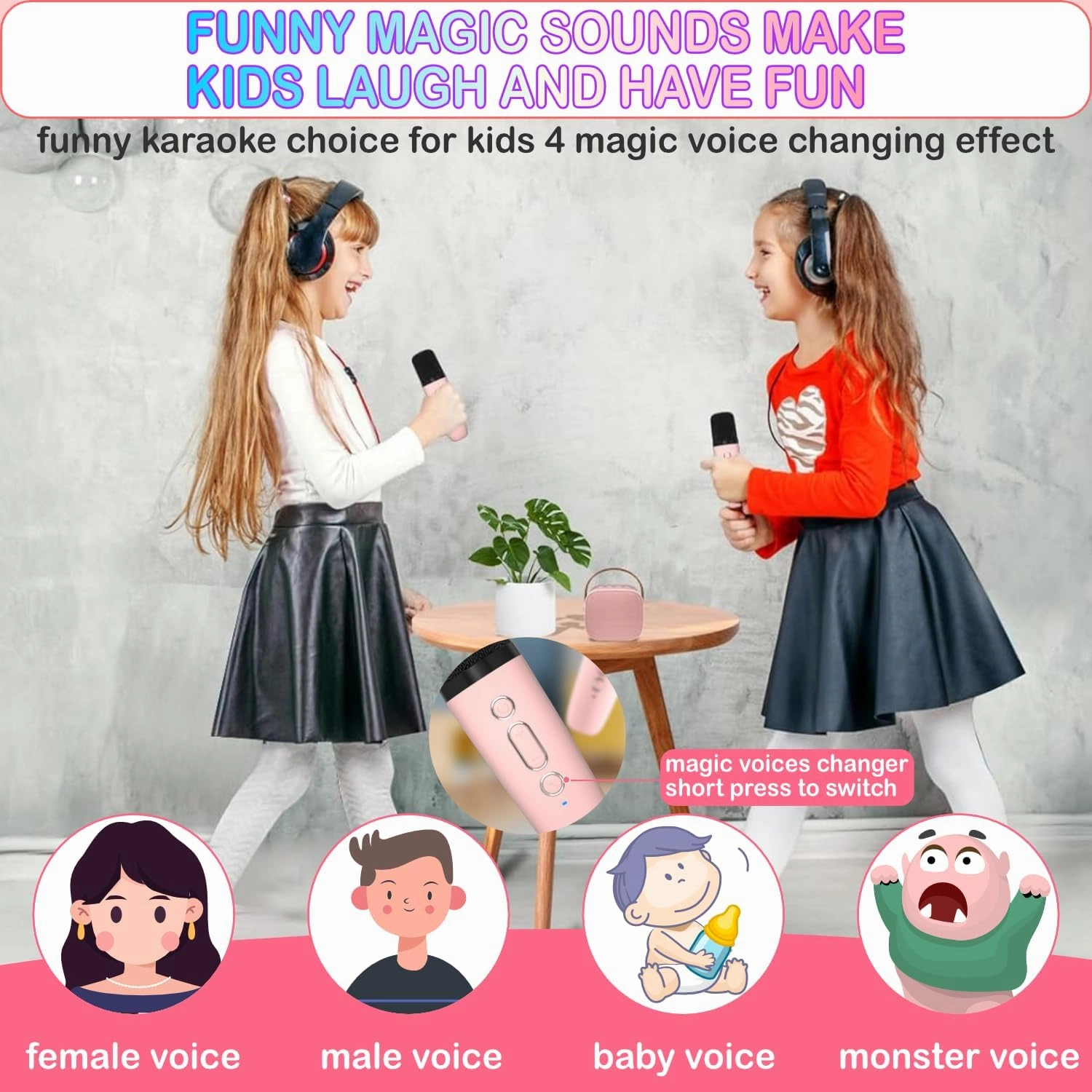 Mini Karaoke Machine for Kids Age 4-12, Bluetooth Speaker with 2 Wireless Microphone & LED Lights, Christmas Birthday Gifts for Girls Boys Kids Adults