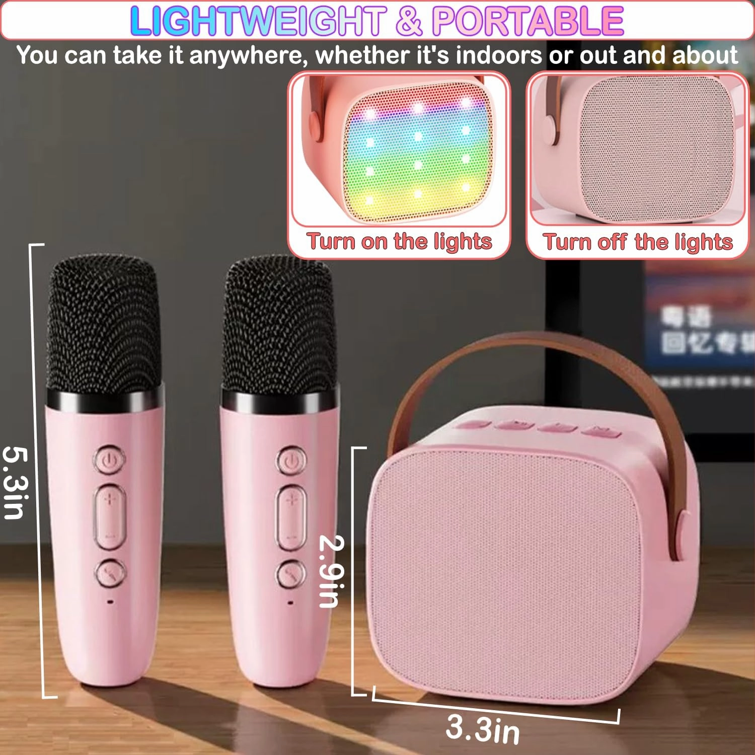 Mini Karaoke Machine for Kids Age 4-12, Bluetooth Speaker with 2 Wireless Microphone & LED Lights, Christmas Birthday Gifts for Girls Boys Kids Adults