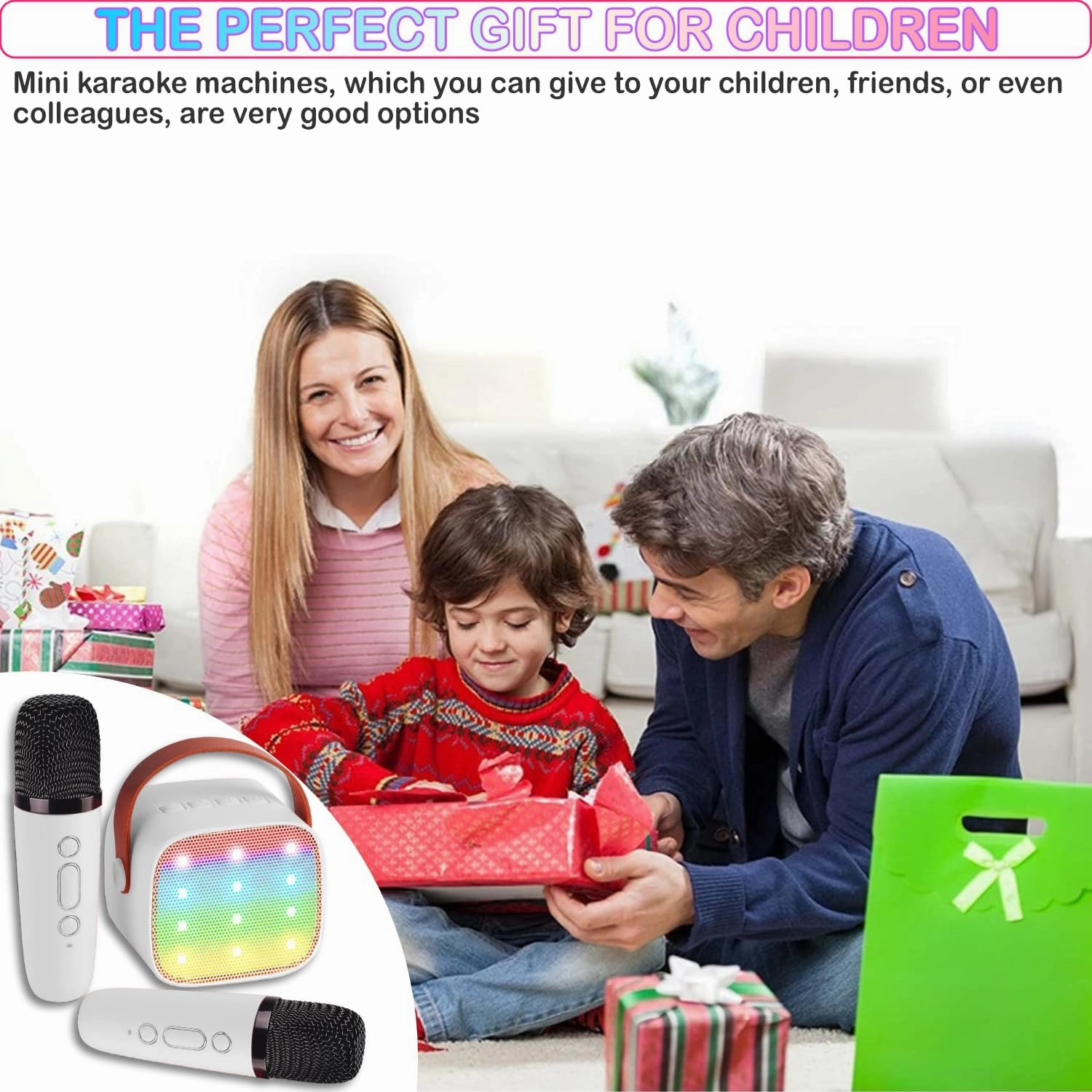 Mini Karaoke Machine for Kids & Adults, Kids Toys for Girls & Boys Gifts, Bluetooth Speaker with 2 Wireless Microphone for Kids Adults Toddler Girls Home Party Birthday Gifts White