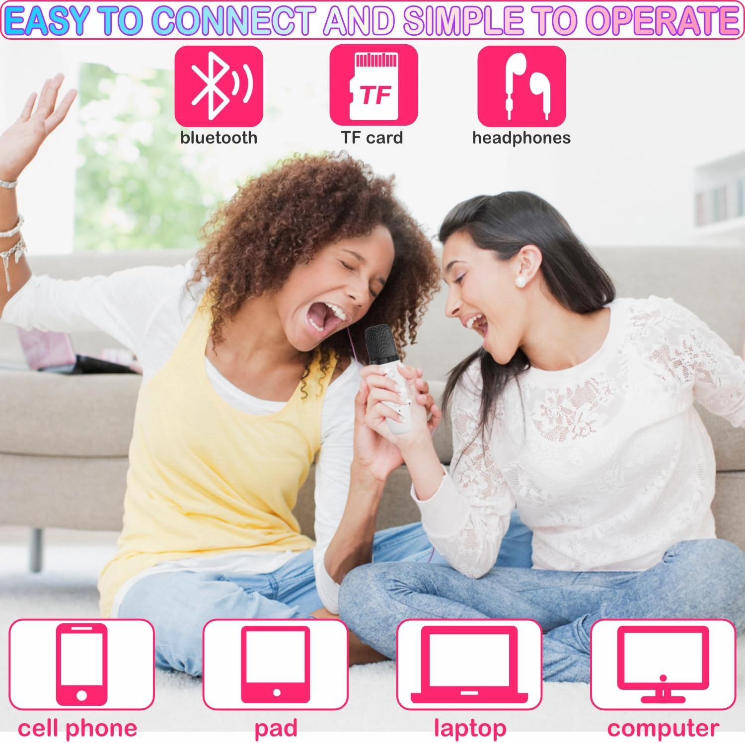 Mini Karaoke Machine for Kids & Adults, Kids Toys for Girls & Boys Gifts, Bluetooth Speaker with 2 Wireless Microphone for Kids Adults Toddler Girls Home Party Birthday Gifts White