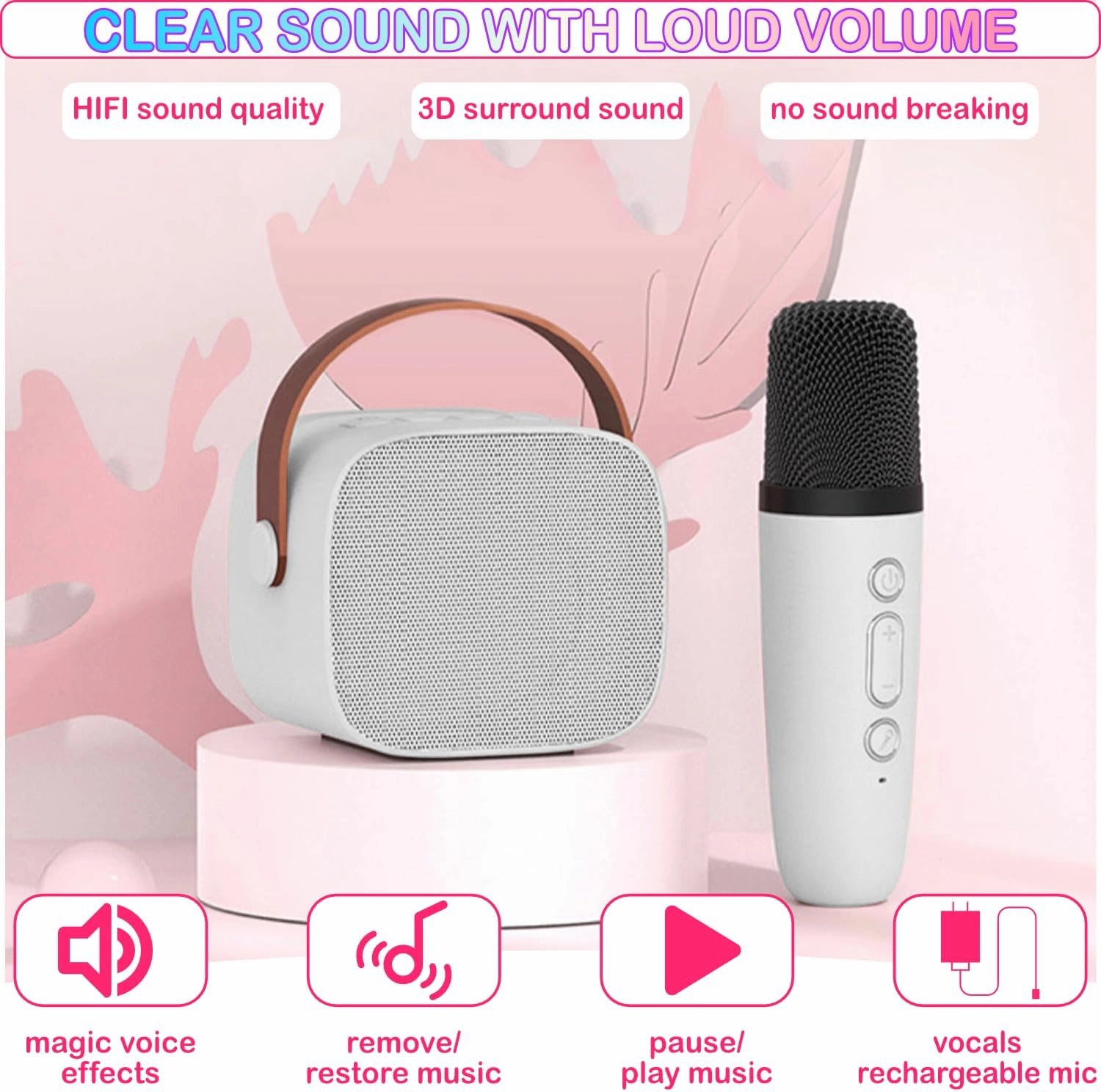 Mini Karaoke Machine for Kids & Adults, Kids Toys for Girls & Boys Gifts, Bluetooth Speaker with 2 Wireless Microphone for Kids Adults Toddler Girls Home Party Birthday Gifts White