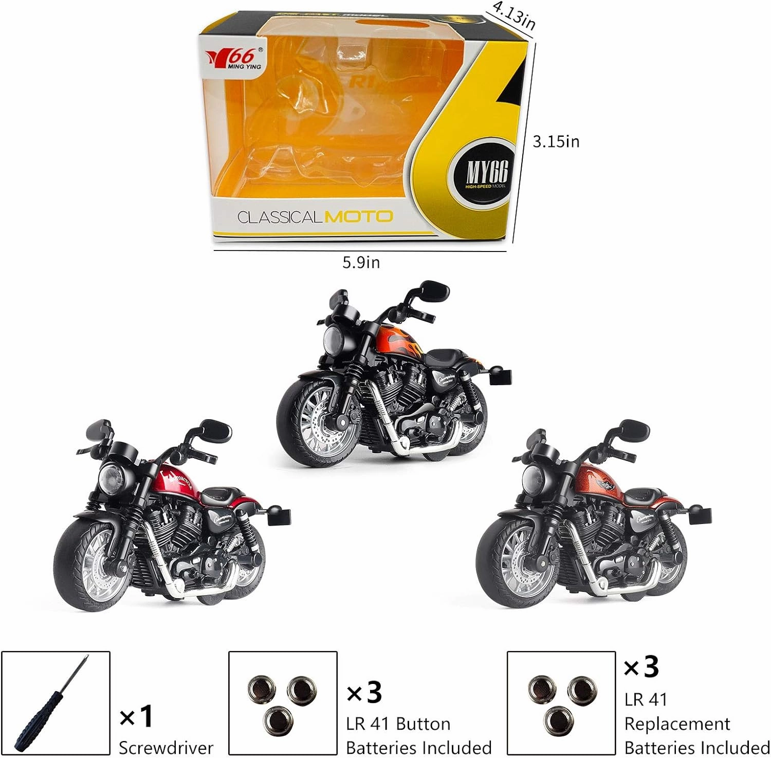 Mini Toy Motorcycle - Pull Back Toy Cars with Sound and Light Toy,Toy Motorcycles for Toddlers,Motorcycle Toys for Boys Age 3-9 (Orange)