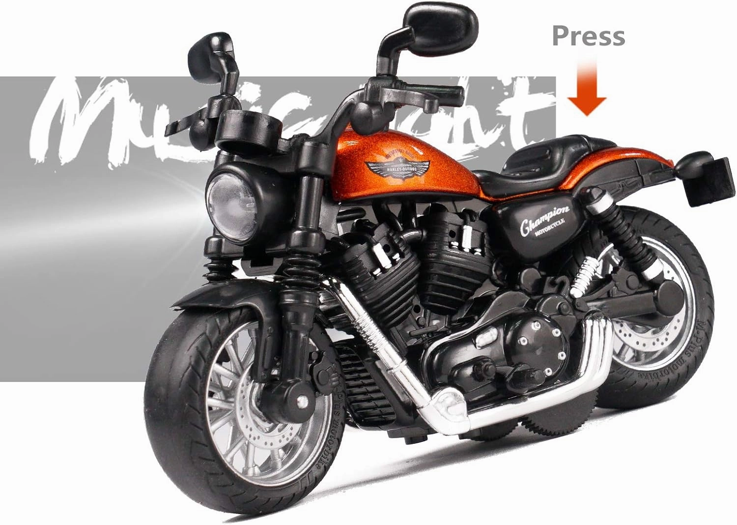 Mini Toy Motorcycle - Pull Back Toy Cars with Sound and Light Toy,Toy Motorcycles for Toddlers,Motorcycle Toys for Boys Age 3-9 (Orange)