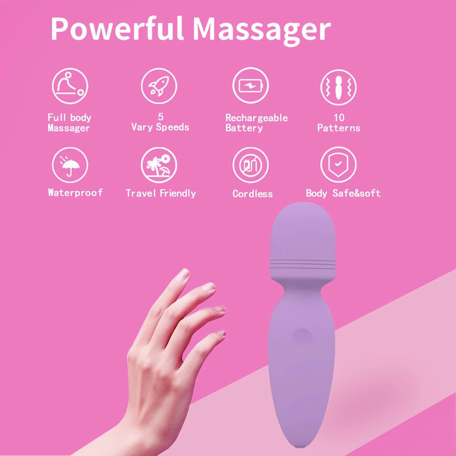 Mini Wand Massager,Cordless Hand-held Massager,Small Personal Massager,Neck Shoulder Back Body Massager,Sports Recovery