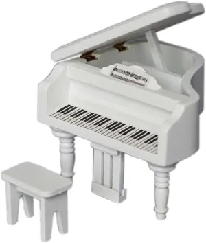 Miniature Piano for Dollhouse Furniture Upright Grand Piano with Stool Instrument 1 12 Ornament Artificial House Scene Accessories Desktop Decoration (White)