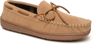 Minnetonka Plaid Lined Hardsole - Moccasin Slippers for Men Made with Suede Upper, Rubber Sole, Plush Interior, Fleece Lining, Rawhide Lace, and Traditional Moccasin Design