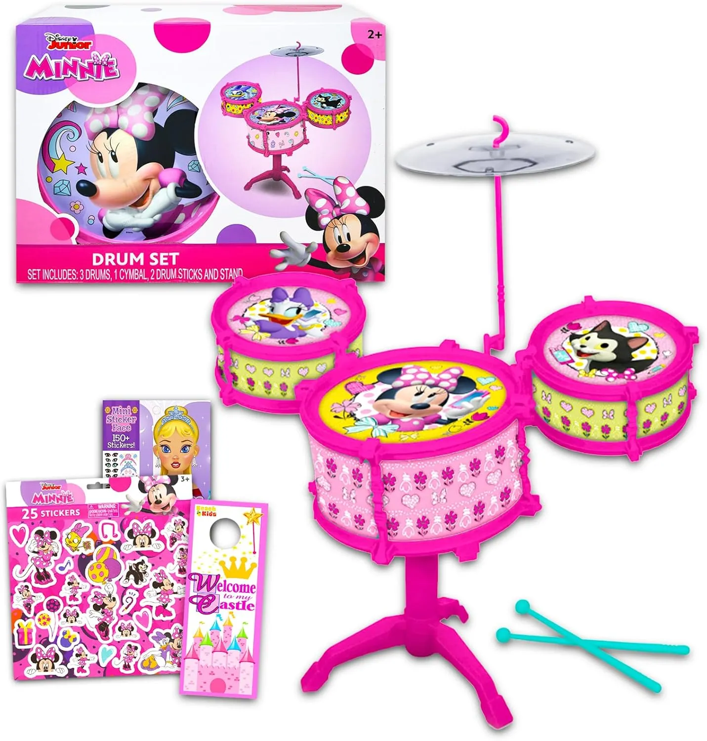 Minnie Drum Set for Girls - Bundle with Drum Music Set, Stickers, More