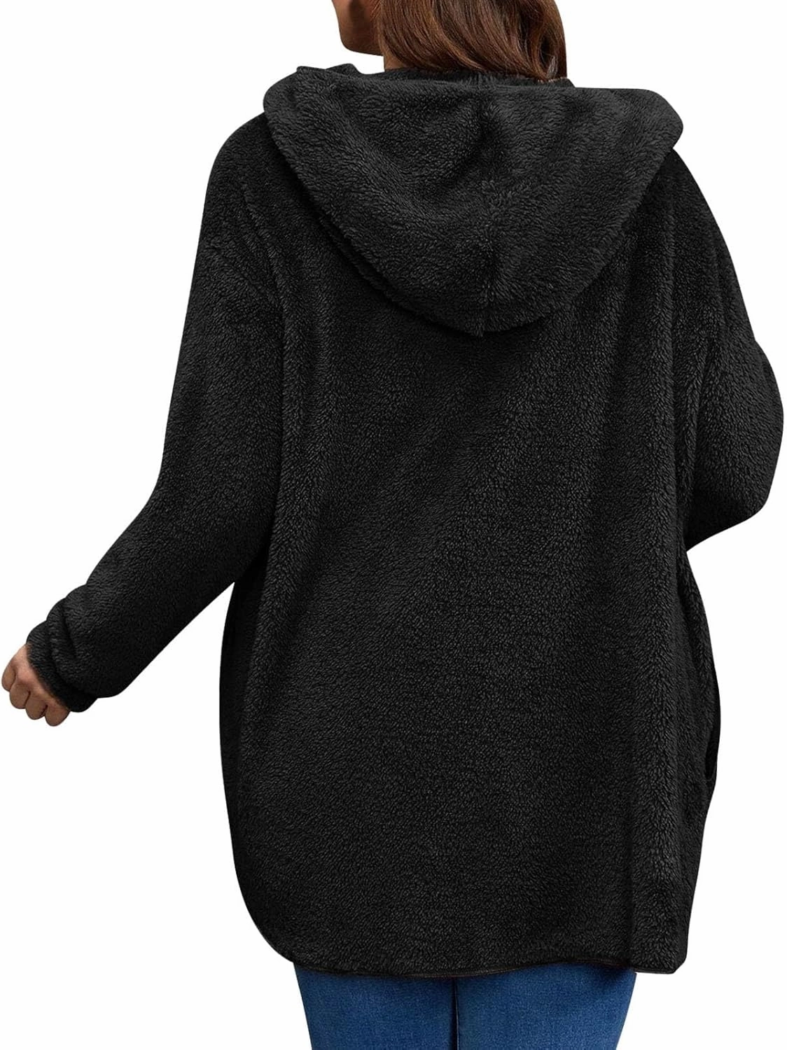 Miyaomn Women's Hooded Cardigans Fuzzy Fleece Oversized Long Jackets Hoodies Winter Warm Open Front Plush Sherpa Coat Outwear
