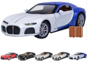 Model Car 1/24 Bugatti Toy Car, Atlantic Alloy Die Cast Cars Model Car for Kids Birthday Christmas Party Gift, Pull Back Toy Cars with Sound and Light (Blue)