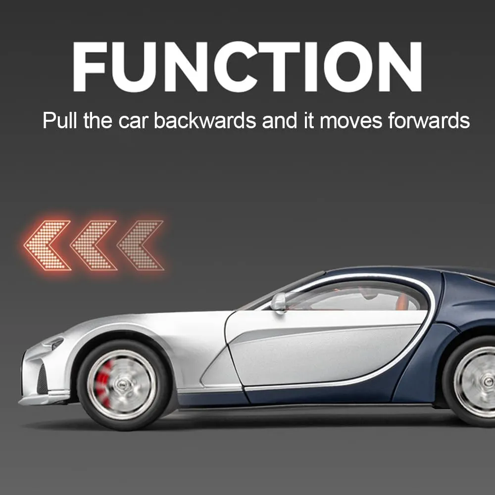 Model Car 1/24 Bugatti Toy Car, Atlantic Alloy Die Cast Cars Model Car for Kids Birthday Christmas Party Gift, Pull Back Toy Cars with Sound and Light (Blue)