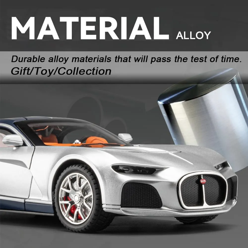 Model Car 1/24 Bugatti Toy Car, Atlantic Alloy Die Cast Cars Model Car for Kids Birthday Christmas Party Gift, Pull Back Toy Cars with Sound and Light (Blue)