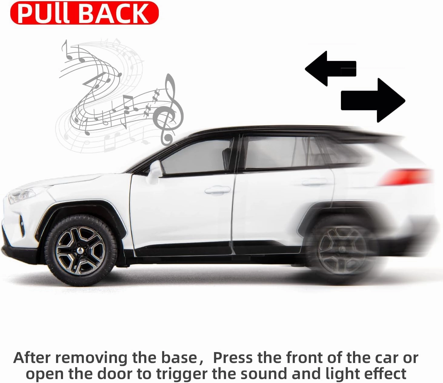 Model Car 1/32 RAV4 Alloy Diecast Collectible Toy Car with Light and Sound Toy Vehicle Door Can Be Opened for Boys Kids Toddler Gift (White)
