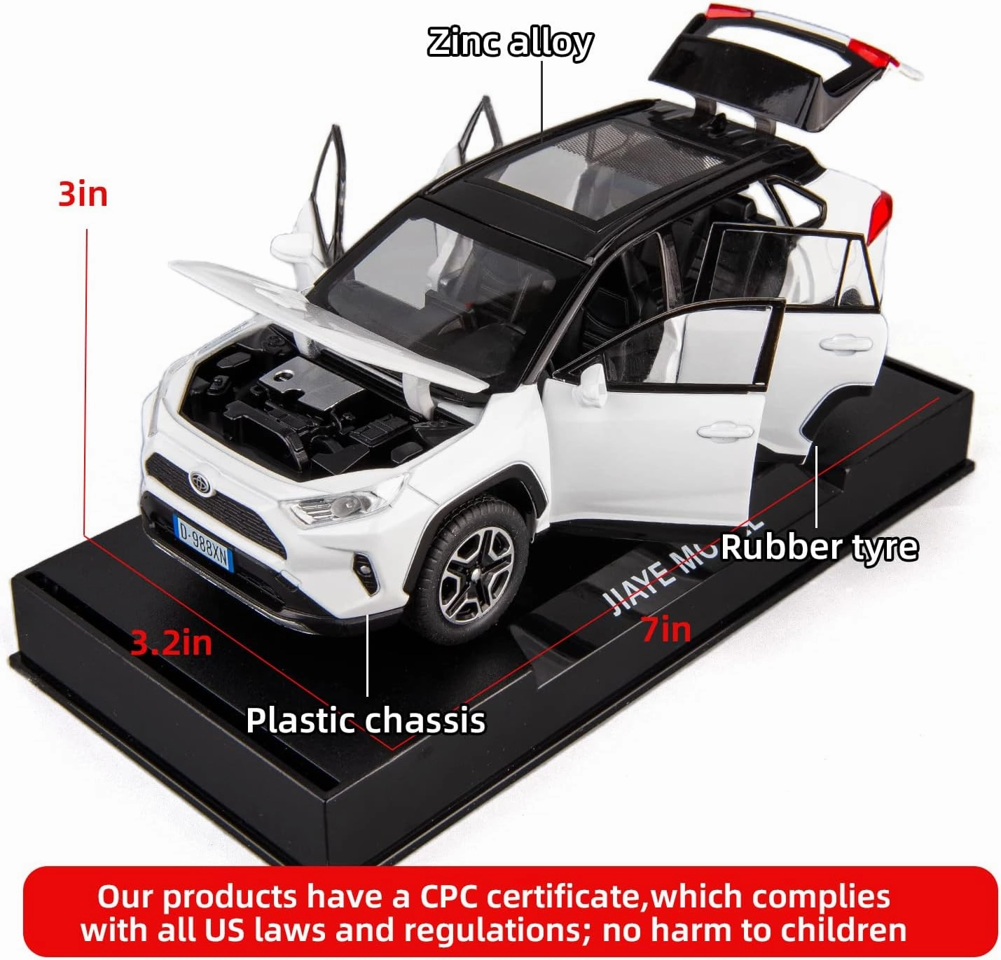 Model Car 1/32 RAV4 Alloy Diecast Collectible Toy Car with Light and Sound Toy Vehicle Door Can Be Opened for Boys Kids Toddler Gift (White)