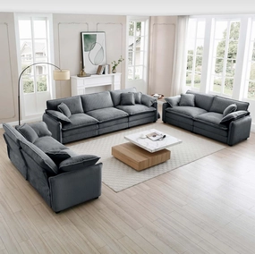 Modern Living Room Sofa Set for Cozy Gatherings, Comfortable Deep Seating with Stylish Retro Design, Grey