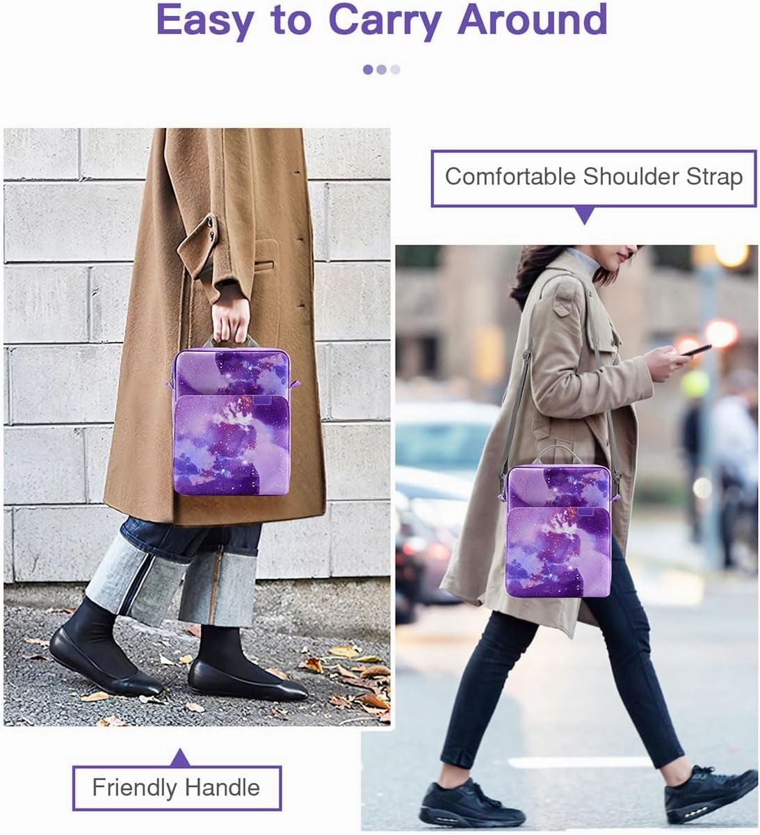 MoKo 9-11 Inch Tablet Sleeve Bag Handle Carrying Case with Shoulder Strap Fits 11inch iPad Air M3, iPad A16 2025, iPadPro 11", iPad109/8/7th Gen 10.2, Air 5/4th 10.9, Tab S8/S9 11",Purple Starry